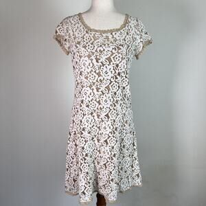 Sundance Lace Mini Dress Women's Small Ivory Short Sleeve Bohemian Cottage Lace